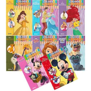 Imagem de Kit Livro Infantil Colorir E Aprender Clássicos Disney Princesas Rei L