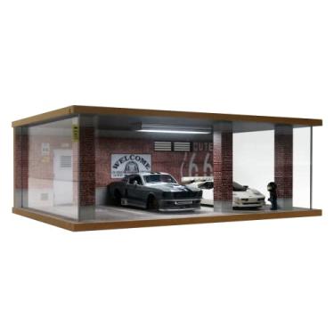 Imagem de Display Case for Cars with Acylic Cover and LED Lighting for 1/24 Scale Diecast Car, Lego Cars Speed Champions 76908 76907 76901 76910 76909 76895, Model Cars, 3 Parking Space (Route 66)
