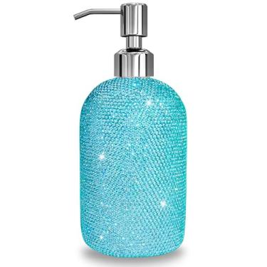 Imagem de SlowVibes Dispensador de sabonete azul brilhante de 510 g com bomba de aço inoxidável à prova de ferrugem, frasco líquido recarregável para lavar as mãos para banheiro, cozinha, dispensador de