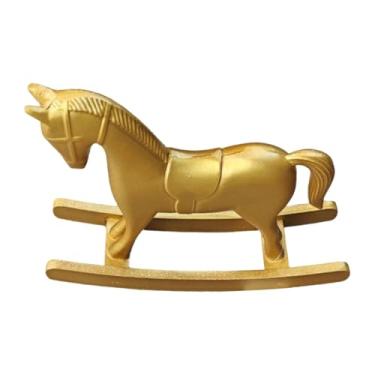 Imagem de Wswqop Estátua de cavalo de balanço, estatueta de cavalo de madeira esculpida, prateleira, armário, peça central, lembrança, design retrô, portátil, Ouro