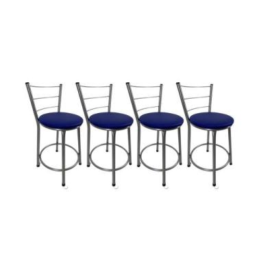 Imagem de Kit 4 Banqueta Balcão Baixa Prata Bistrô Gourmet Cozinha Bar - FortMix