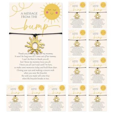 Imagem de Tondiamo 25 conjuntos de pulseiras ajustáveis de presente de chá de bebê para convidados, mensagem de agradecimento, cartão The Bump, ouro, desejo do sol, berloques, para revelação de gênero