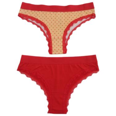 Imagem de Kit 2 Calcinhas Renda Estampa Poá e Lisa Vermelho GG - Basic+