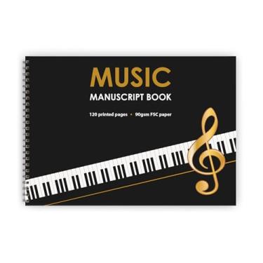 Imagem de The Worcestershire Stationery Company Livro de manuscrito musical A4 (8,3 x 11,7), 12 pautas por página. 120 páginas, papel FSC de 90 g/m² encadernado (A4 (paisagem))