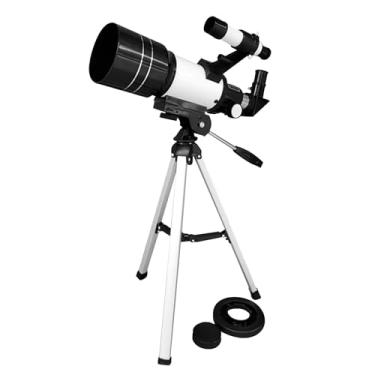 Imagem de AsrMyjcx Telescópio astronômico para crianças, ampliação, tripé de liga de alumínio, prático, relação focal de 4,29, antiderrapante, localizador de precisão