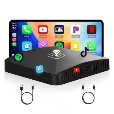 Imagem de Roinvou Adaptador CarPlay sem fio, Dongle Plug & Play atualizado para iPhone com WiFi de 5,8 GHz, fácil instalação e atualizações online, compatível com modelos de carros OEM com fio CarPlay