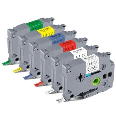 Imagem de Fita TZ laminada de 6 mm de 0,6 cm compatível com recargas coloridas Brother P Touch Tze211 Tze111 Tze411 Tze511 Tze611 Tze711 para PTD220 PTH100 PTH110 PTD202 PTD210 PT12800 PTD40 0, pacote com 6