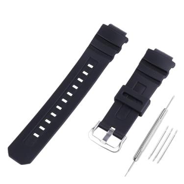 Imagem de FACLE Pulseira masculina de resina para relógio compatível com Casio 3059 10273059 1027 AWG-M100 AWR-M100 AW590 AW591 G7700 G7710 pulseira de borracha para esportes ao ar livre, Preto, 16mm, Cinto de
