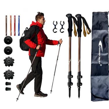Imagem de FOREST PILOT Bastões de trekking – Alumínio leve 7075 com trava flip e acessórios para todos os terrenos – Par de 2 bengalas para caminhada com aderência EVA - marrom