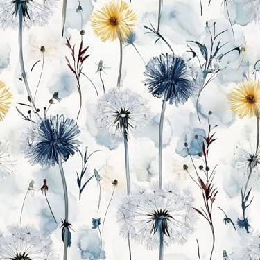 Imagem de Papel de parede dente-de-leão, 45 cm x 300 cm fundo de impressão de lavagem de tinta azul, decoração de parede, papel de contato estético adesivo em papel de parede fácil de remover para quarto