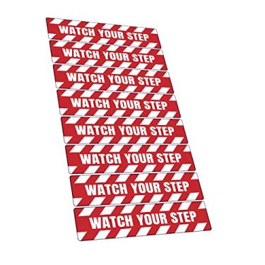 Imagem de Pacote com 4 - Adesivos Watch Your Step Floor Decalques 10 x 45 cm Fita Adesiva Antiderrapante Fita Abrasiva para Segurança no Local de Trabalho Cuidado Piso Molhado - Opções de Cores (Cuidado com os