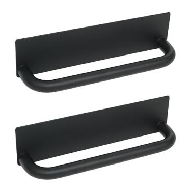 Imagem de GREATLINK Suporte de toalha adesivo sem broca - Toalheiro de aço inoxidável preto de 22 cm para banheiro, cozinha | Impermeável, resistente à ferrugem e fácil de instalar com tiras Command (pacote com