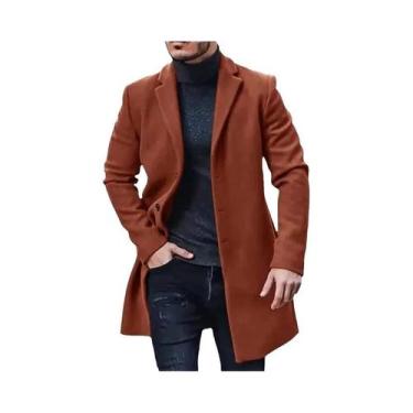 Imagem de Jaqueta Masculina De Lã Lisa Estilo Streetwear Casual Com Lapela E Abo