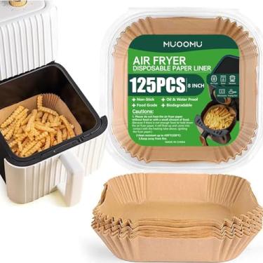 Imagem de Air Fryer Forros de papel descartáveis quadrados, pergaminho antiaderente, acessórios para fritadeira de forno de micro-ondas, à prova de óleo, à prova de água (125 peças, 20 cm)
