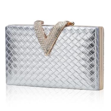 Imagem de TRBSXRT Bolsas clutch de tecido, bolsa elegante para mulheres, bolsa de mão de tecido formal, A - prata