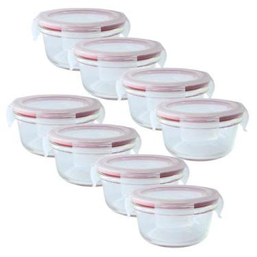 Imagem de Kit 8 Pote De Vidro Hermético Redondo Com Tampa Lock Marmita Fit 400ml