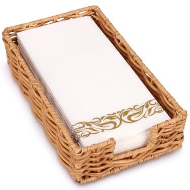 Imagem de Suporte de toalha de hóspede tecido para banheiro - Porta-guardanapos de vime para mesa de jantar, cozinha, coquetel, decoração, casa de fazenda rústica, bar, festa, papel - suportes de toalha de mão