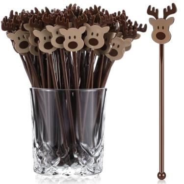 Imagem de Chengu 100 peças de mexedores de bebidas de Natal, palitos de mexer de Natal, agitadores de café a granel, palito de plástico, cacau quente, suprimentos para bar, decoração de chocolate, misturador de