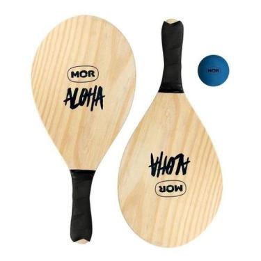 Imagem de Frescobol de Madeira Aloha para praia + bola - Mor, Aloha kit 2 raquet