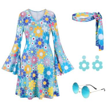 Imagem de Zhitunemi Roupas de discoteca dos anos 70 para mulheres: fantasia hippie feminina vestido de discoteca anos 60 vestidos descolados para festa de Halloween cosplay 33074 azul-claro M
