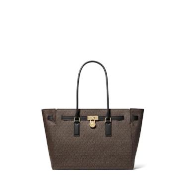 Imagem de Michael Kors Bolsa grande Hamilton, ferragens douradas/sarja revestida com assinatura MK/marrom/preta