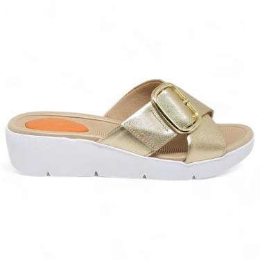 Imagem de Tamanco Anabela Tiras Cruzadas Usaflex AL43009 - Ouro Light - 37