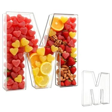 Imagem de Bandeja de charcutaria acrílica com alfabeto de 25,4 cm – recarregável, reutilizável, bandeja de servir para bolo e doces, decoração de festa de aniversário de aniversário (letra M)