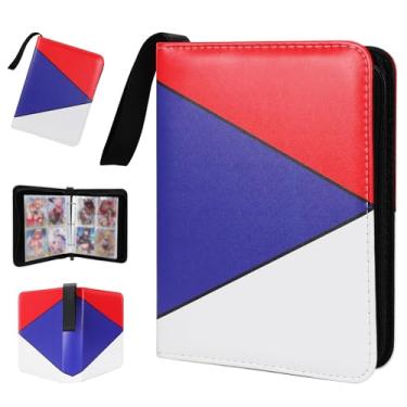 Imagem de Álbuns de cartas colecionáveis colecionáveis, fichário de 4 bolsos, bolso duplo 400 de poliuretano premium com zíper e 50 mangas removíveis, pasta para cartões para TCG, cartões esportivos (vermelho