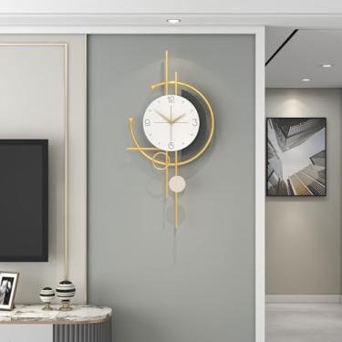 Imagem de JUJUDA Relógio de parede grande moderno para decoração de sala de estar 76 cm grande dourado relógio de parede decorativo criativo silencioso relógio de metal de quartzo sem tique-taque operado por