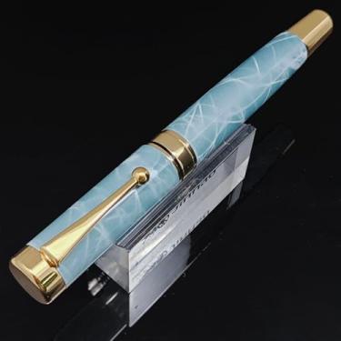 Imagem de zhongyuansu Caneta-tinteiro luxuosa e dourada – Barril de metal clássico com acabamento dourado, caneta de escrita lisa de ponta fina, presente elegante para negócios, escritório e colecionadores