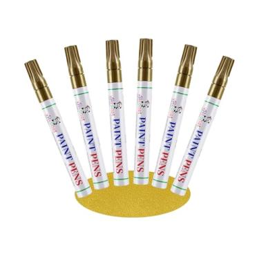 Imagem de VHEONET Canetas de tinta dourada, marcadores permanentes – Pacote com 6 marcadores à prova d'água à base de óleo para pneu, borracha, madeira, pedras, metal, lona, plástico, superfície escura
