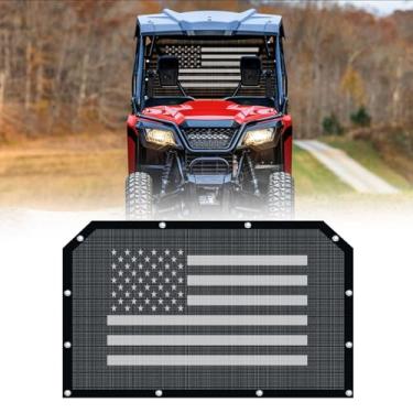 Imagem de Rede macia para janela traseira, tela transparente contra poeira design da bandeira dos EUA para Pioneer 1000 700 1000-5 1000-6 700-4 500 520, acessórios UTV de tela de para-brisa solar para proteção
