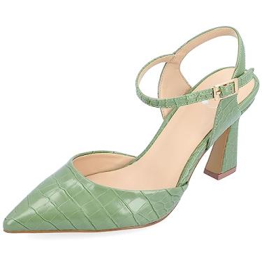 Imagem de Journee Collection Womens Nixey Croco Texture Buckle Pointed Toe Pumps Green 9.5 Medium Womens US