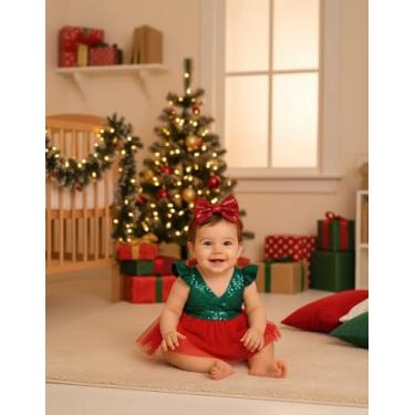Imagem de Romper de Natal bebe menina mamãe noel brilhoso (Vermelho, G)