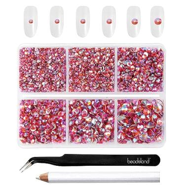 Imagem de Beadsland 4300pcs Flatback Rhinestones,Orange AB Rhinestones Nail Gems Round Crystal Rhinestones for Crafts, Mixed 6 Sizes with Picking Tweezers and Wax Pencil Kit, SS6-SS20, Hyacinth AB