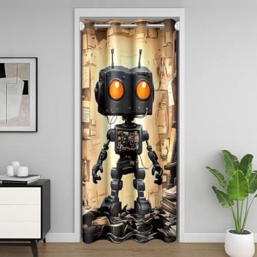 Imagem de Cortina de porta de robô moderno para meninos e meninas, tema de ficção científica, cortina de entrada 86,4 cm L x 203,2 cm C Livros mágicos impressão cortina de armário legal ficção científica robô