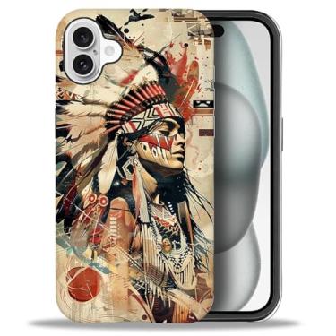 Imagem de yicomon Capa compatível com iPhone 16, capa de telefone fosca com estampa tribal de mulher nativa americana durável e divertida capa protetora macia antiarranhões à prova de choque