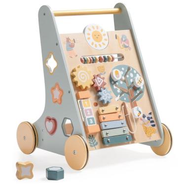 Imagem de Carrinho Educativo de Empurrar de Madeira ROBUD com Centro de Atividades e Armazenamento - Brinquedo Montessori para Crianças Aprendendo