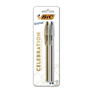 Imagem de Caneta Premium Bic Cristal Celebration, Pacote com 2 Canetas, 1 Azul e 1 Preta, Ponta Esferográfica Média de 1.0mm