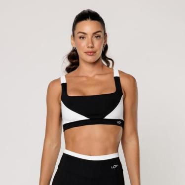 Imagem de Top Academia Feminino Preto com Recorte Branco Alça Larga Feminino Ele
