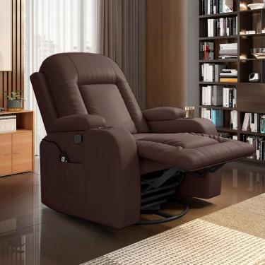 Imagem de Poltrona do Papai Reclinável Massagem e Aquecimento Giratório Balanço 2 Porta Copos Gambon PU Marrom Chocolate G31 - Gran Belo