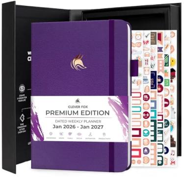 Imagem de Clever Fox Agenda Semanal Premium 2025 Roxo com Rastreador de Hábitos e Lista de Tarefas (A5)