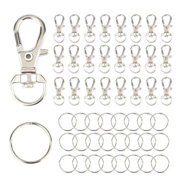 Imagem de 48 peças de ganchos giratórios de metal, 24 fechos de garra de lagosta e 24 peças de anéis de chaveiro, ganchos de chaveiro de prata para fazer joias, artesanato de arte, artesanato de chave DIY