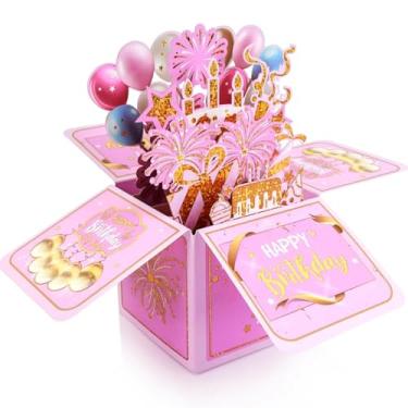 Imagem de Cartão de aniversário rosa engraçado pop-up doce caixa de presente 3D exclusivo cartão de celebração dobrável feito à mão para adultos crianças filha filho mãe pai amigos