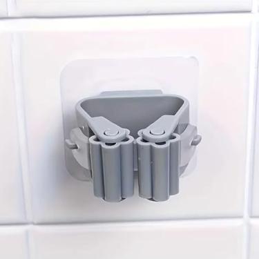 Imagem de 1 suporte de parede para vassoura, adesivo sem perfuração, organizador super antiderrapante para banheiro, cozinha (cinza)