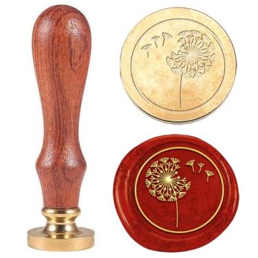 Imagem de 1 conjunto de selos de cera, carimbo de cera de vedação de dente-de-leão com tema de planta, cabeças de latão sólido com alças para festas, cartões de convite de casamento, envelopes, carta de