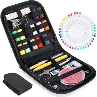 Imagem de Kit de costura 95 peças com estojo, suprimentos de costura portátil para viajantes domésticos, adultos, iniciantes, emergências, contém linha, tesoura, agulhas, fita métrica