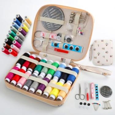 Imagem de Kit de costura 84 peças com estojo, suprimentos de costura portáteis para viajantes domésticos, adultos, iniciantes, emergências, contém linha, tesoura, agulhas, fita métrica