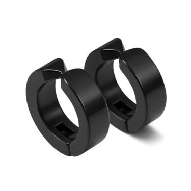 Imagem de Conjunto de brincos masculinos de argola pequena de aço inoxidável, preto, prata, ouro, design liso com fecho seguro para uso diário e amantes da moda, 13mm*4mm, Aço inoxidável, Sem pedra preciosa