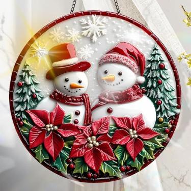 Imagem de Apanhador solar de acrílico colorido, decoração de janela suspensa de Natal com design de vitral impresso, apanhador de sol, arte de parede de arco-íris, ornamentos de Natal para uso interno e externo